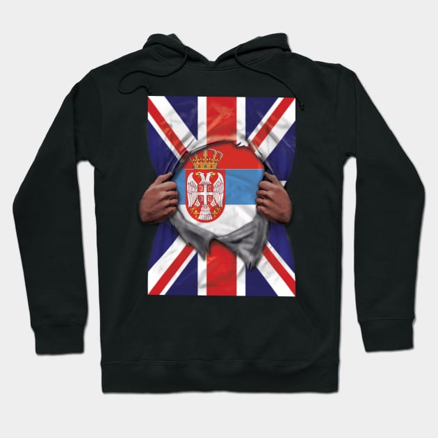 Serbia Flag Great Britain Flag Ripped - Gift for Serbian From Serbia Hoodie by Country Flags